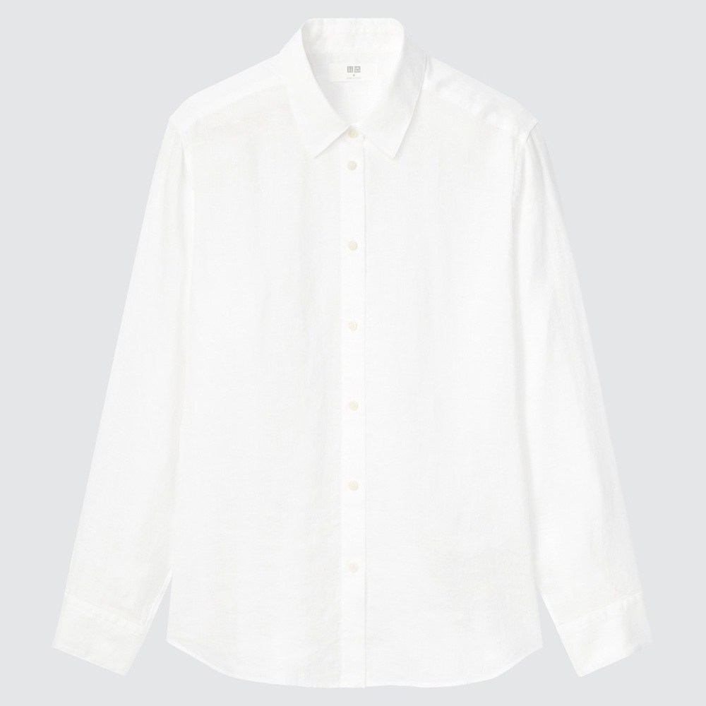 Uniqlo White Linen Button Down Shirt